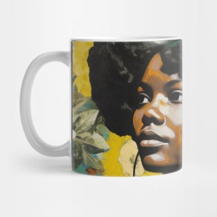 Black Woman Portrait With Yellow Flowers Collage Mug